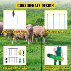 VEVOR Electric Netting Fence Kit Sheep Fencing 35.4"H/49.6"H/42.5"H x 164'L w/ Posts Spikes Livestock Supply Agriculture & Fores