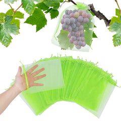 100Pcs Fruit Protecting Bags Mesh Barrier Bag Fruit Tree Netting Cover Bags with Drawstring to Protect Fruits from Pest Birds