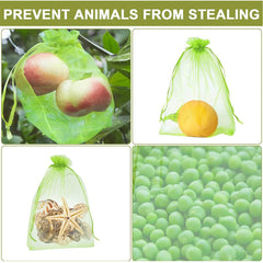 100Pcs Fruit Protecting Bags Mesh Barrier Bag Fruit Tree Netting Cover Bags with Drawstring to Protect Fruits from Pest Birds