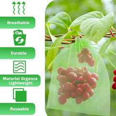 100Pcs Fruit Protecting Bags Mesh Barrier Bag Fruit Tree Netting Cover Bags with Drawstring to Protect Fruits from Pest Birds