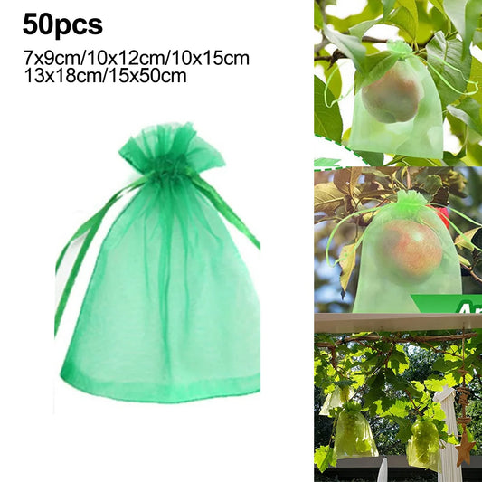 50pcs Fruit Protection Bags Pest Control Anti-Bird Garden Netting Bags Strawberry Grapes Fruit Protection Nylon Mesh Bag