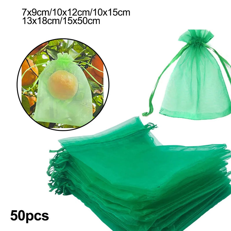 50pcs Fruit Protection Bags Pest Control Anti-Bird Garden Netting Bags Strawberry Grapes Fruit Protection Nylon Mesh Bag